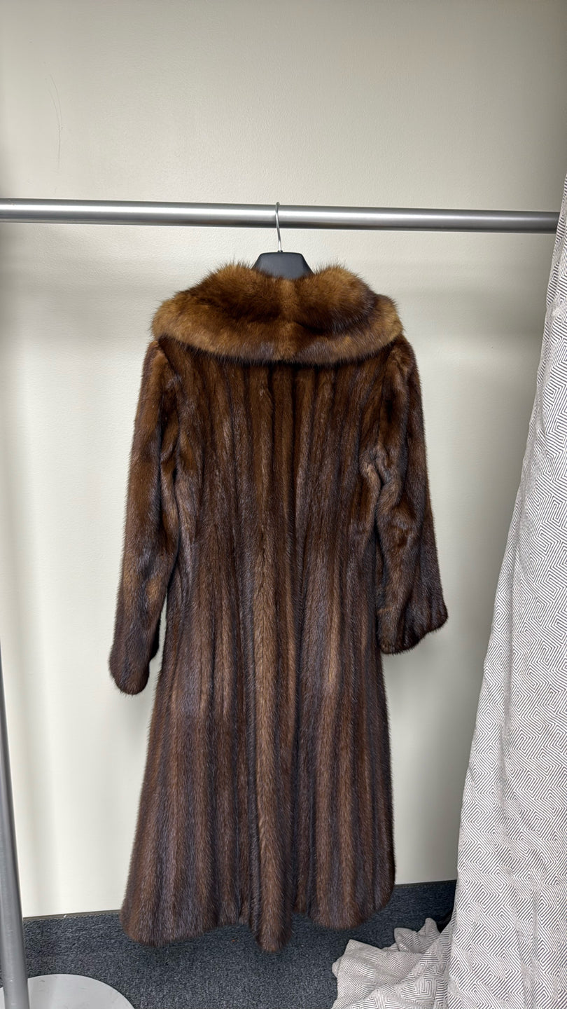 NATURAL LUNARAINE MINK COAT WITH SABLE COLLAR Brown