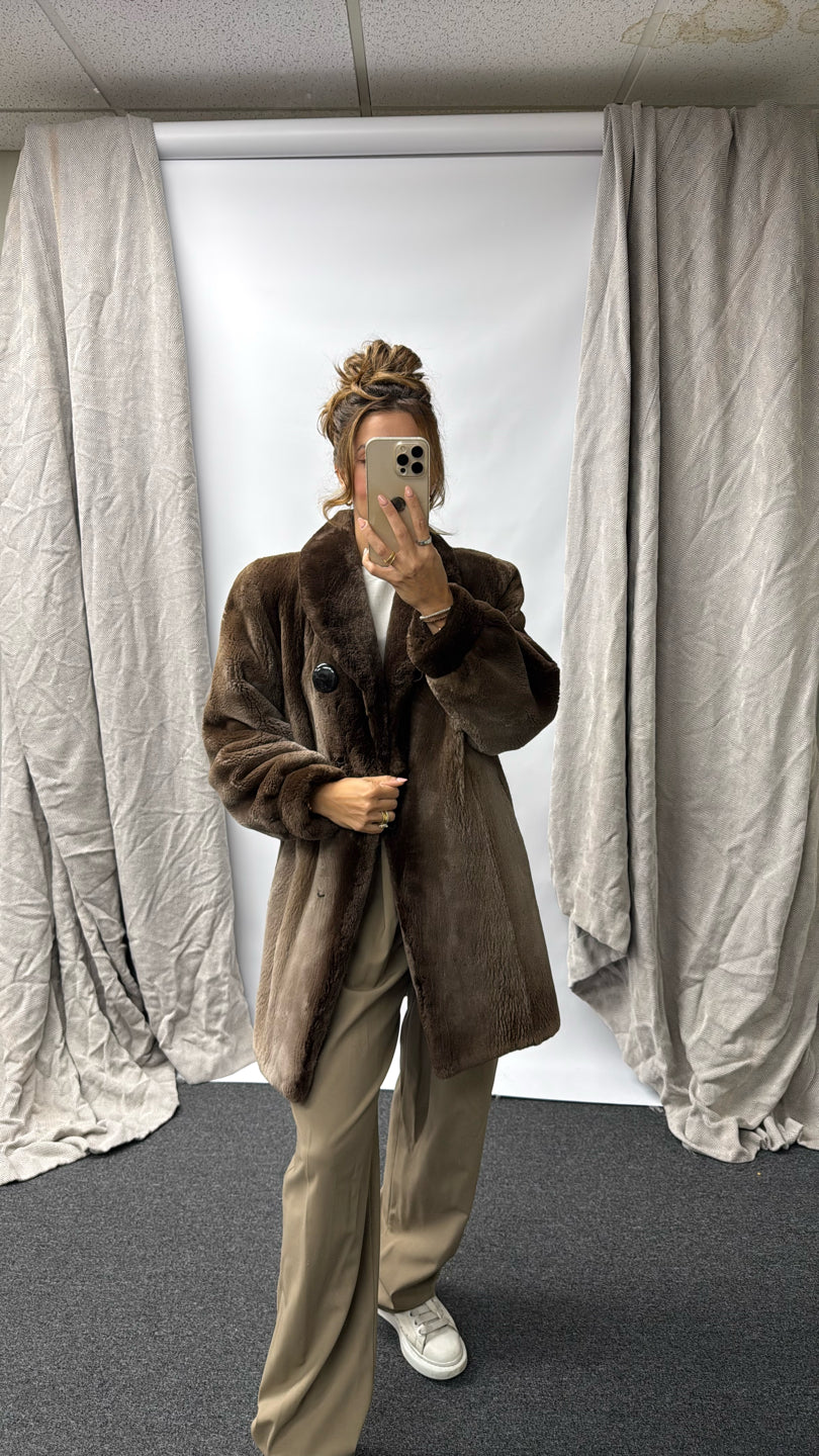 BROWN SHEARED BEAVER JACKET Brown