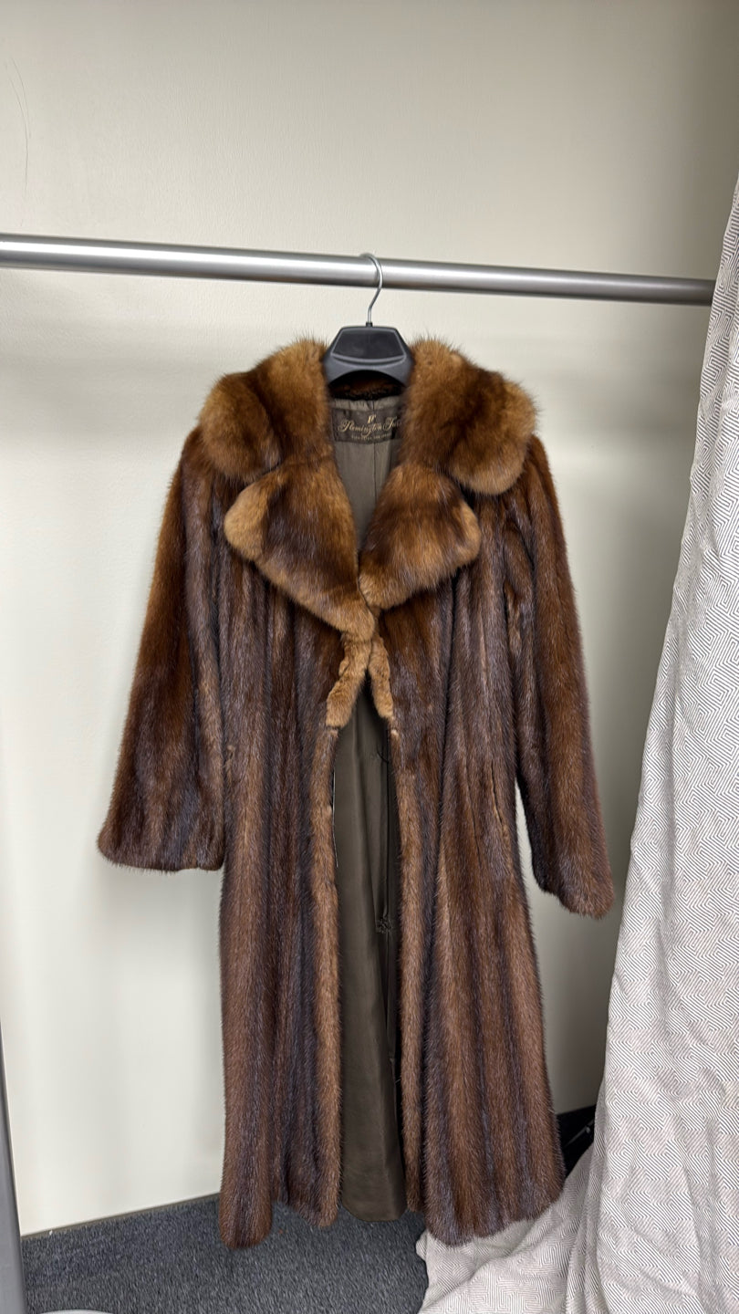 NATURAL LUNARAINE MINK COAT WITH SABLE COLLAR Brown