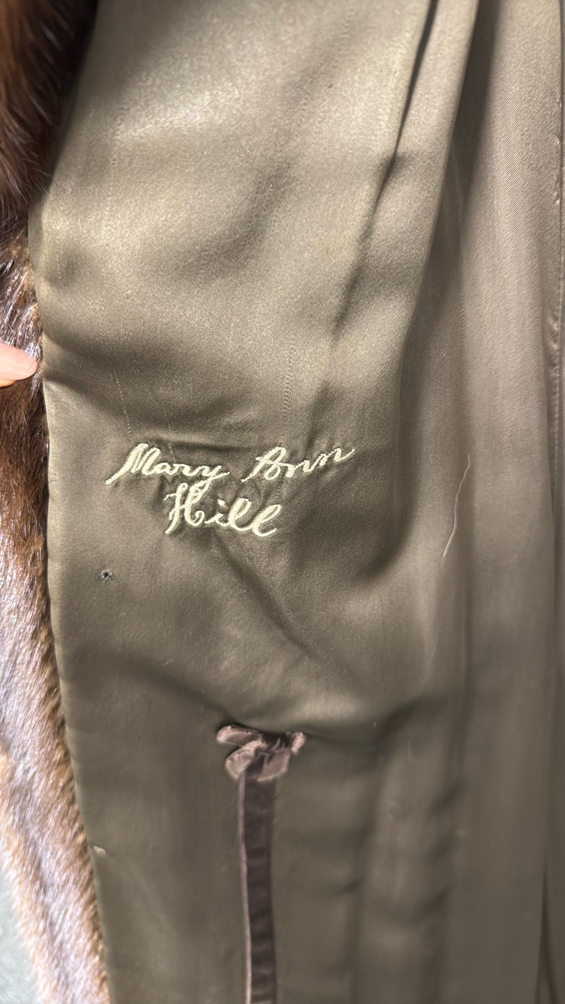 NATURAL LUNARAINE MINK COAT WITH SABLE COLLAR Brown