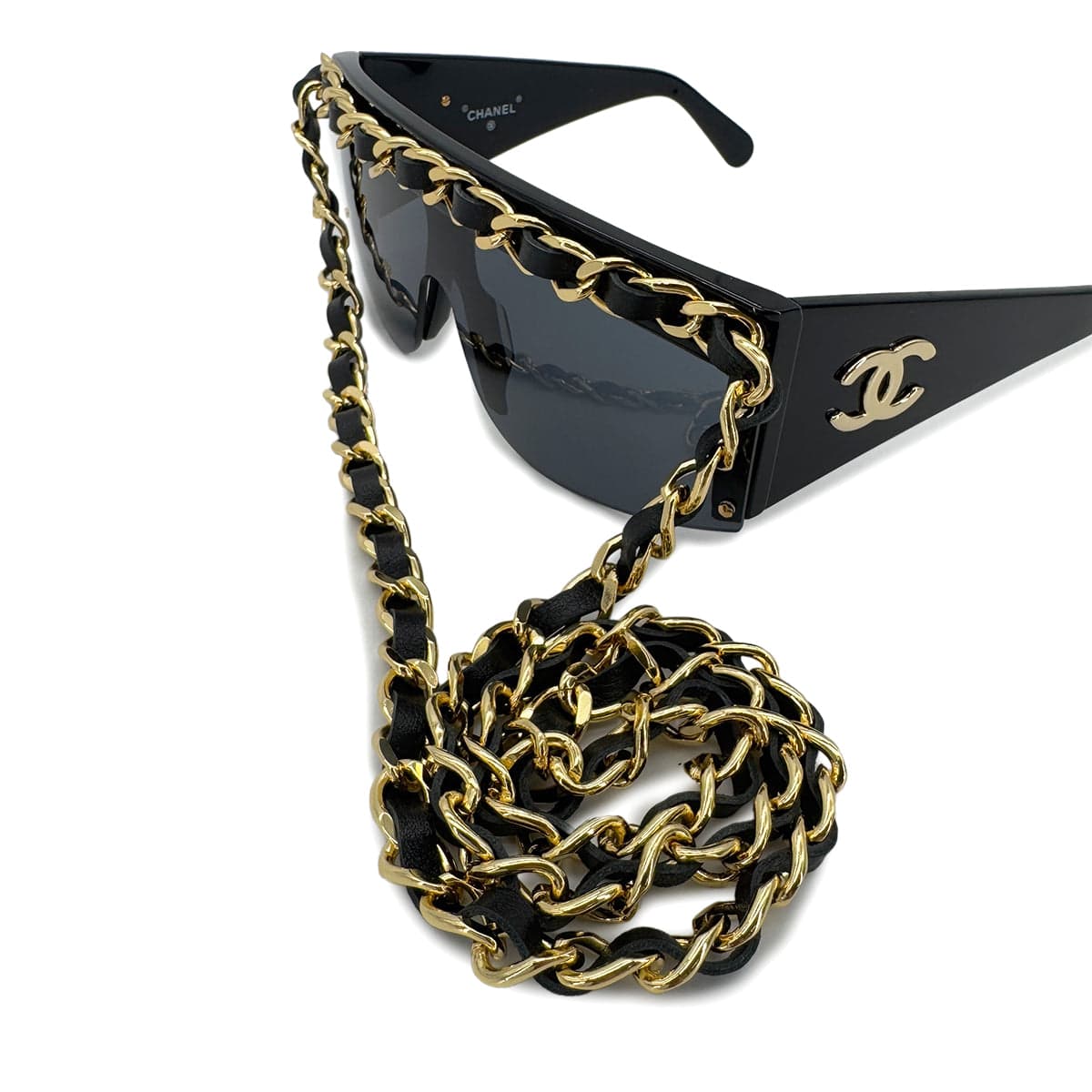 PURPOSE CHANEL CHAIN SUNGLASSES LADY GAGA MODEL COCOMARK BLACK GOLD EYEWEAR 90290294