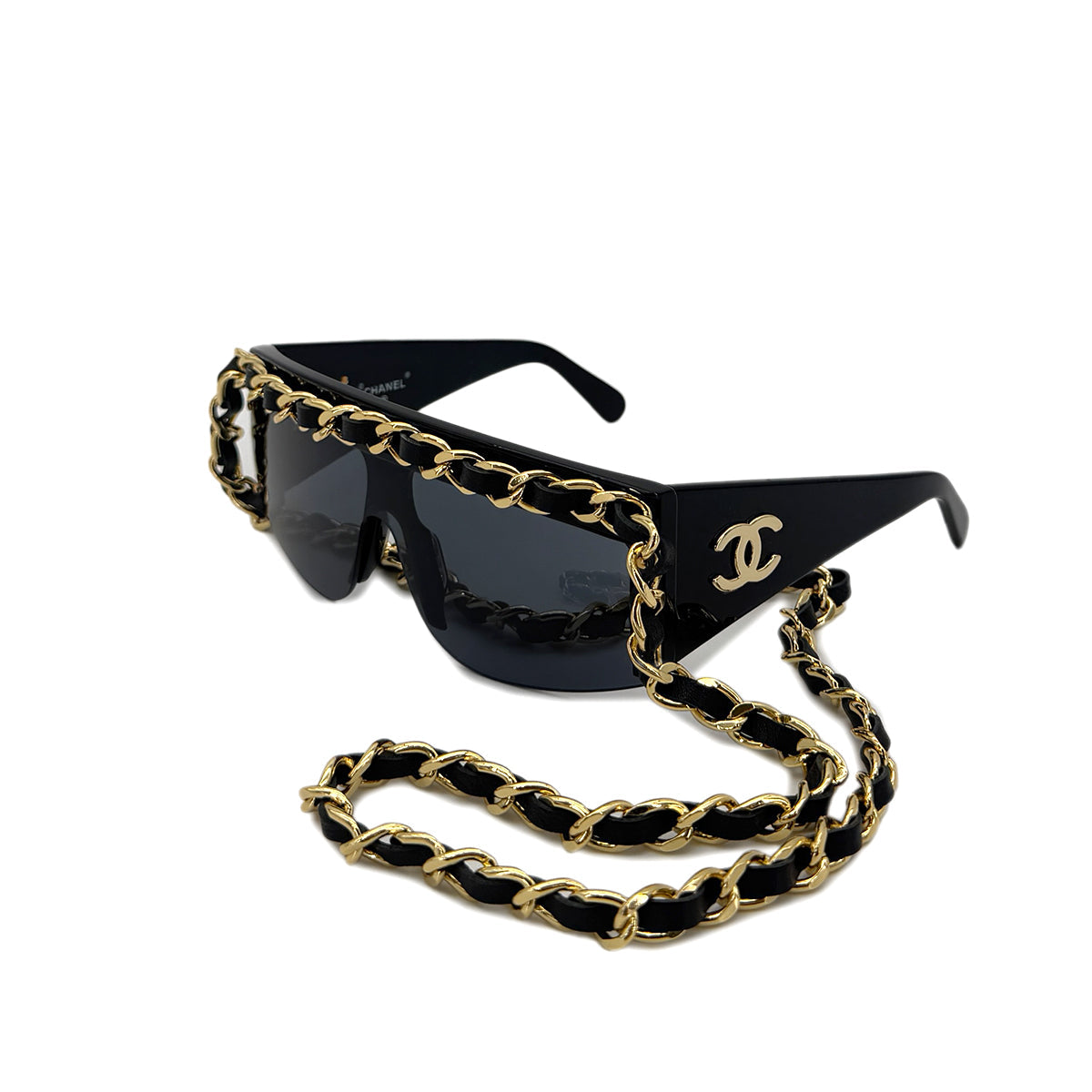 PURPOSE CHANEL CHAIN SUNGLASSES LADY GAGA MODEL COCOMARK BLACK GOLD EYEWEAR 90290294