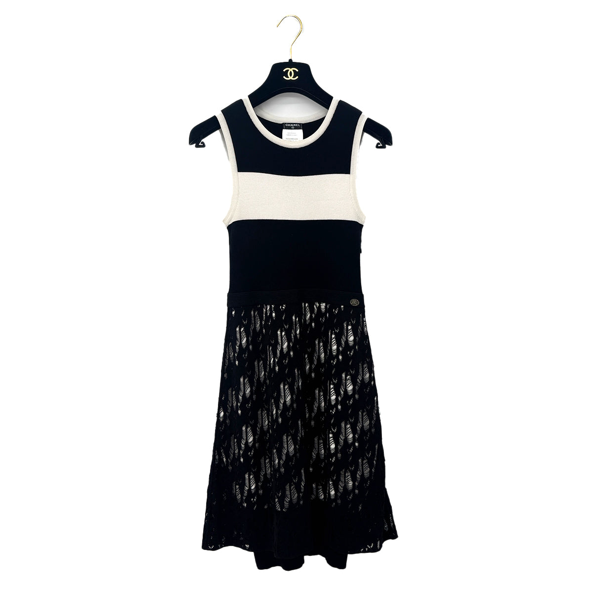 PURPOSE CHANEL COCO BUTTON SLEEVELESS KNIT DRESS BLACK WHITE COTTON 38 P43 RTW 90292105