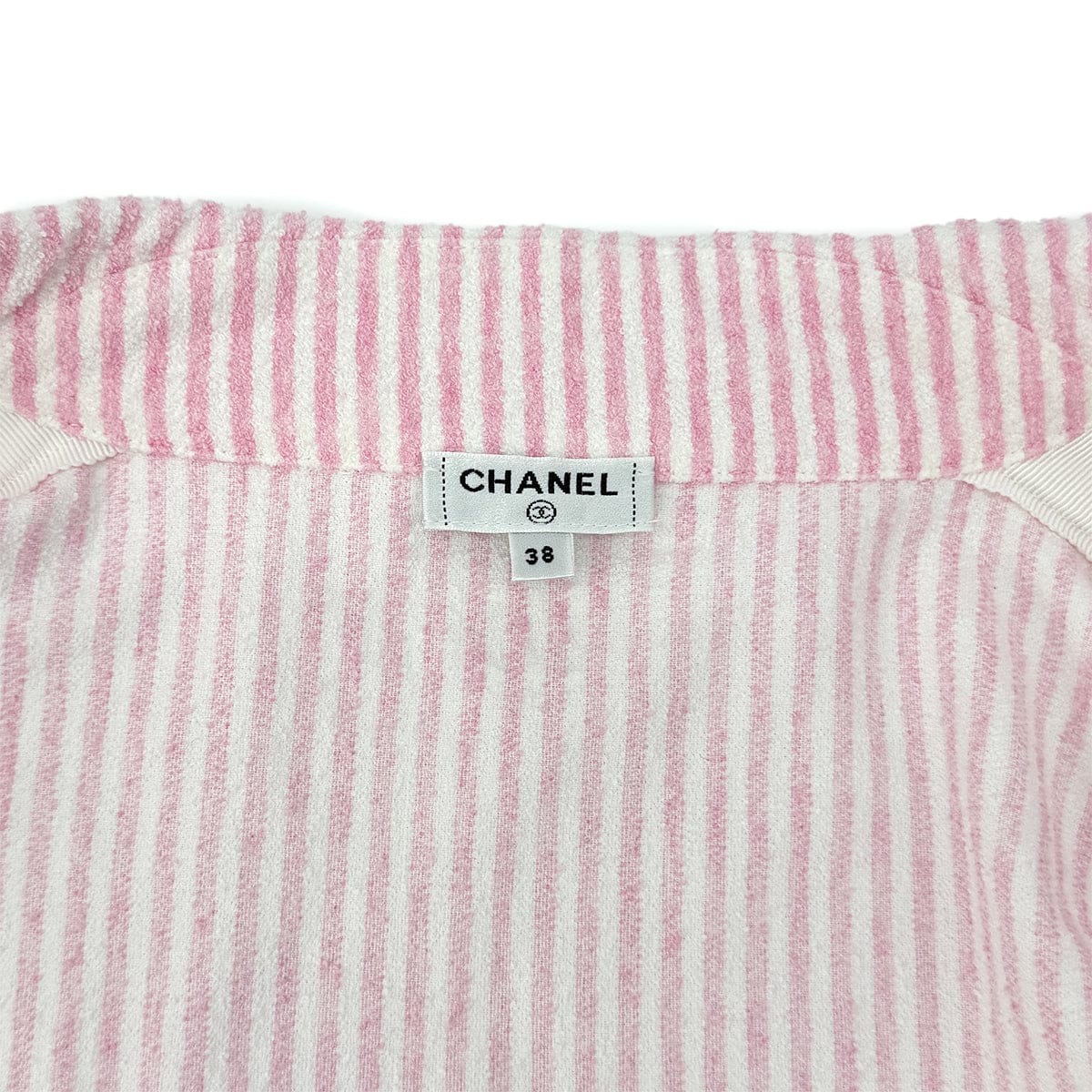 PURPOSE CHANEL COCOMARK GATHERED SLEEVEES STRIPED TERRY CLOTH JACKET PINK WHITE COTTON 38 P60 RTW 90298341
