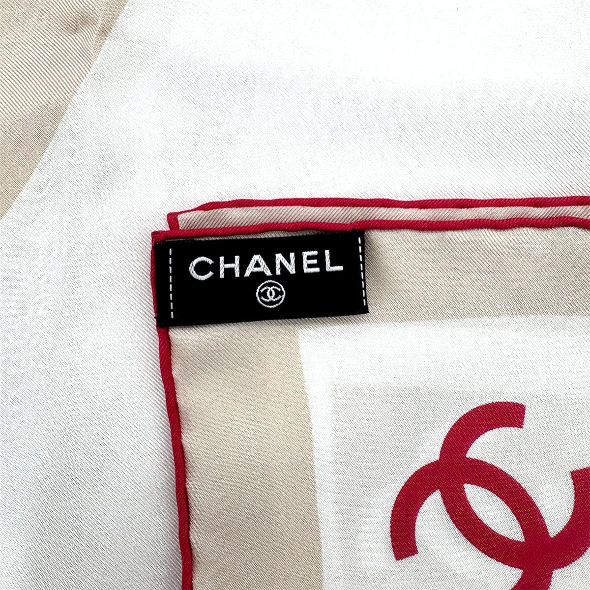 PURPOSE CHANEL COCOMARK SCARF BEIGE WHITE RED SILK 90301122