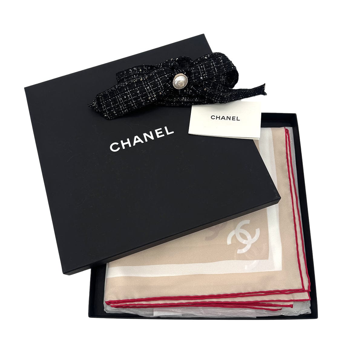 PURPOSE CHANEL COCOMARK SCARF BEIGE WHITE RED SILK 90301122