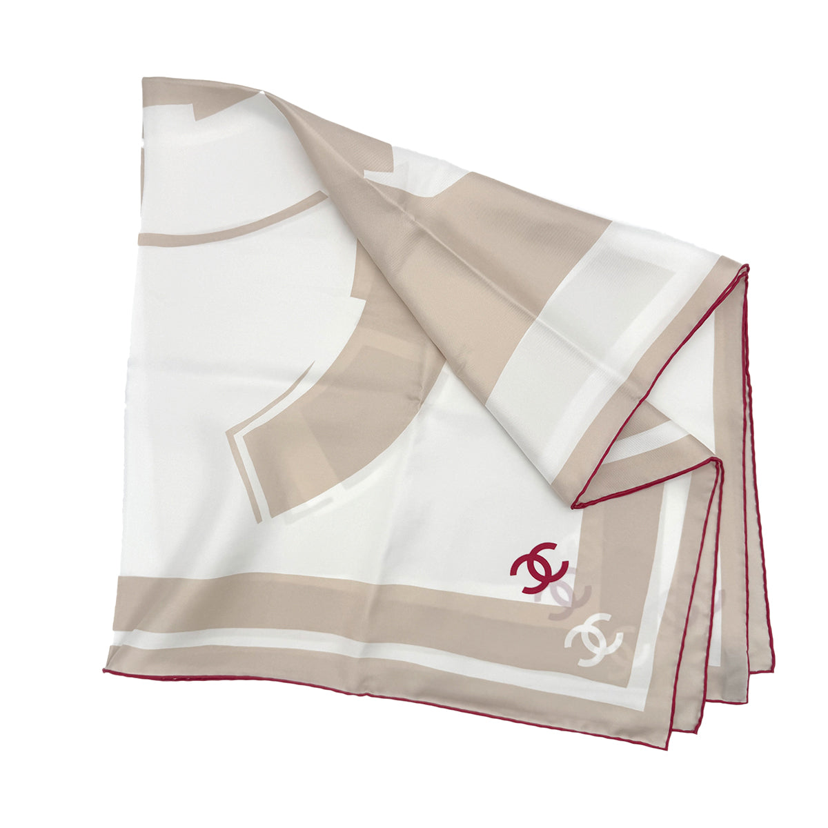 PURPOSE CHANEL COCOMARK SCARF BEIGE WHITE RED SILK 90301122
