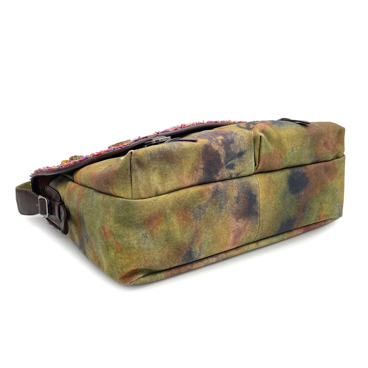 PURPOSE CHANEL EMBROIDERY GRAFFITI SHOULDER MESSENGER BAG KHAKI CANVAS LEATHER 90325599