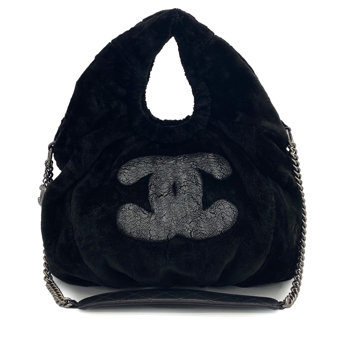PURPOSE CHANEL FAUX FUR 2WAY CHAIN HAND SHOULDER BAG BLACK 90325640