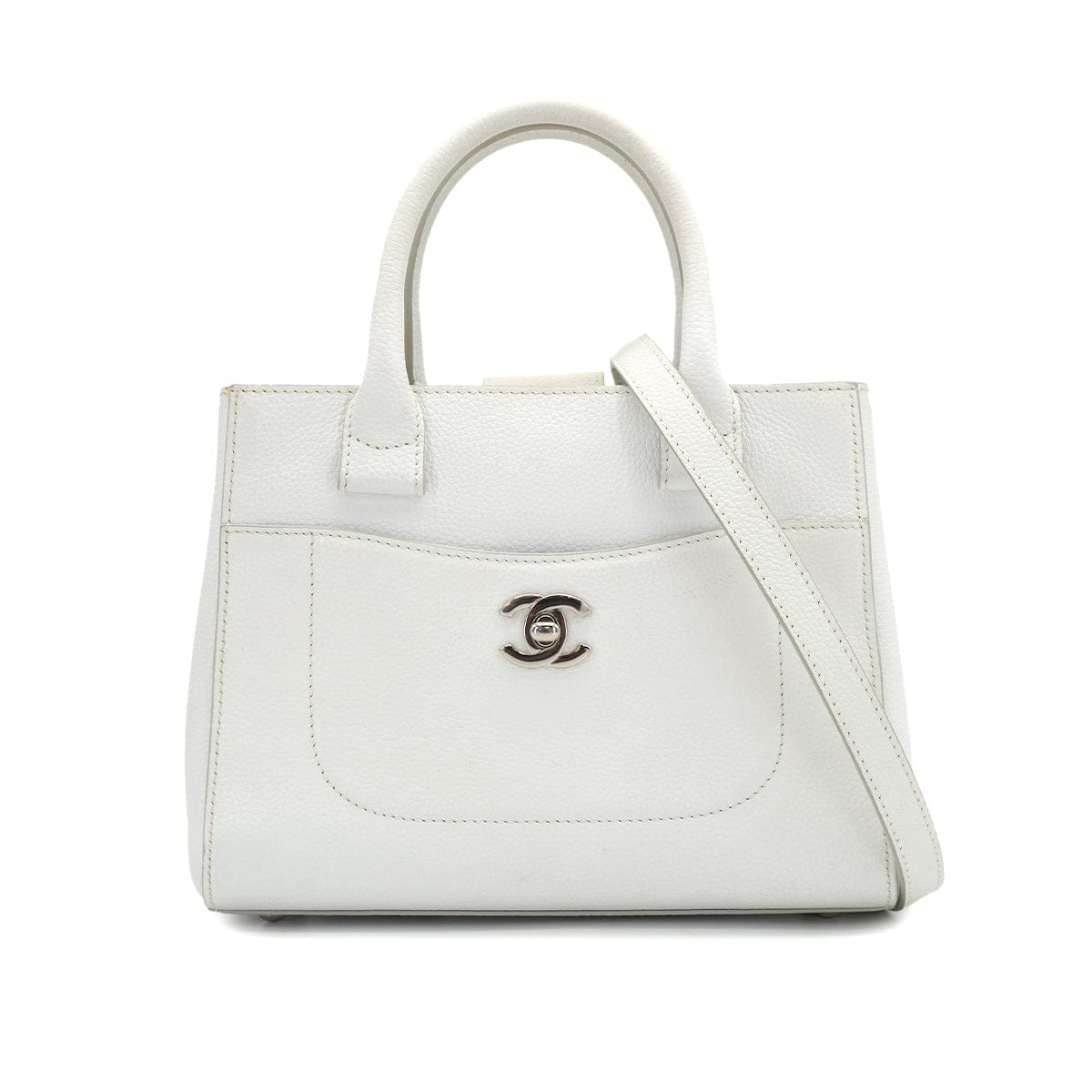 PURPOSE CHANEL NEO EXECUTIVE TOTE SHOULDER BAG WHITE LEATHER SILVER HARDWARE 90327109