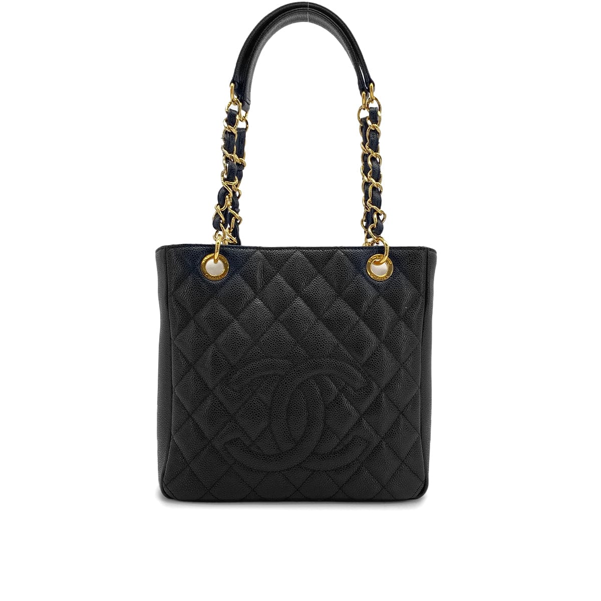 PURPOSE CHANEL PST CHAIN TOTE BAG BLACK CAVIAR SKIN GOLD HARDWARE 90327069