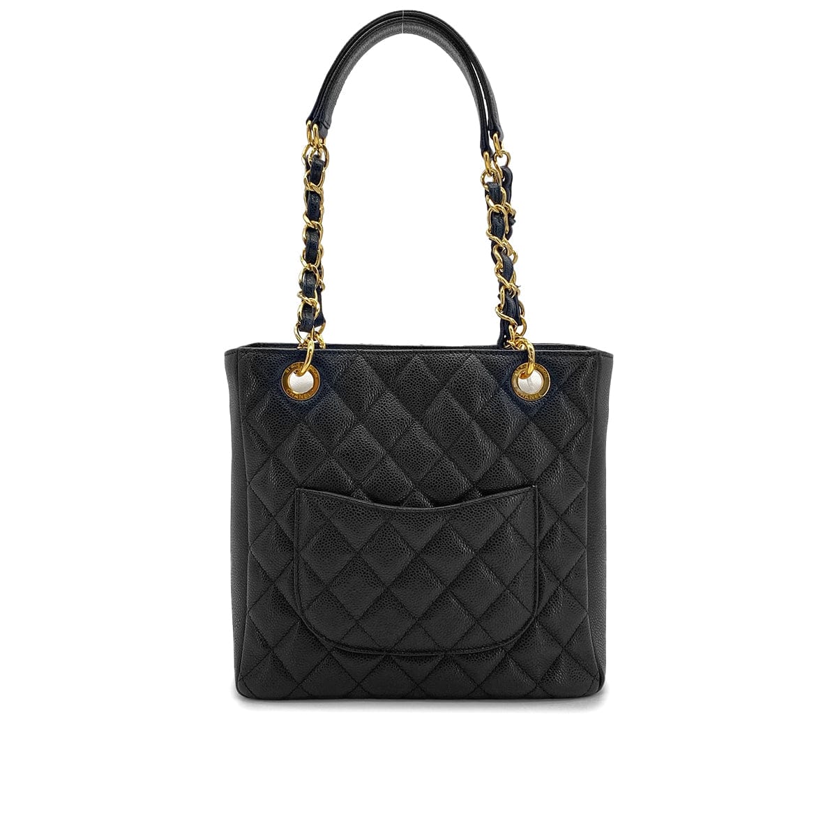 PURPOSE CHANEL PST CHAIN TOTE BAG BLACK CAVIAR SKIN GOLD HARDWARE 90327069
