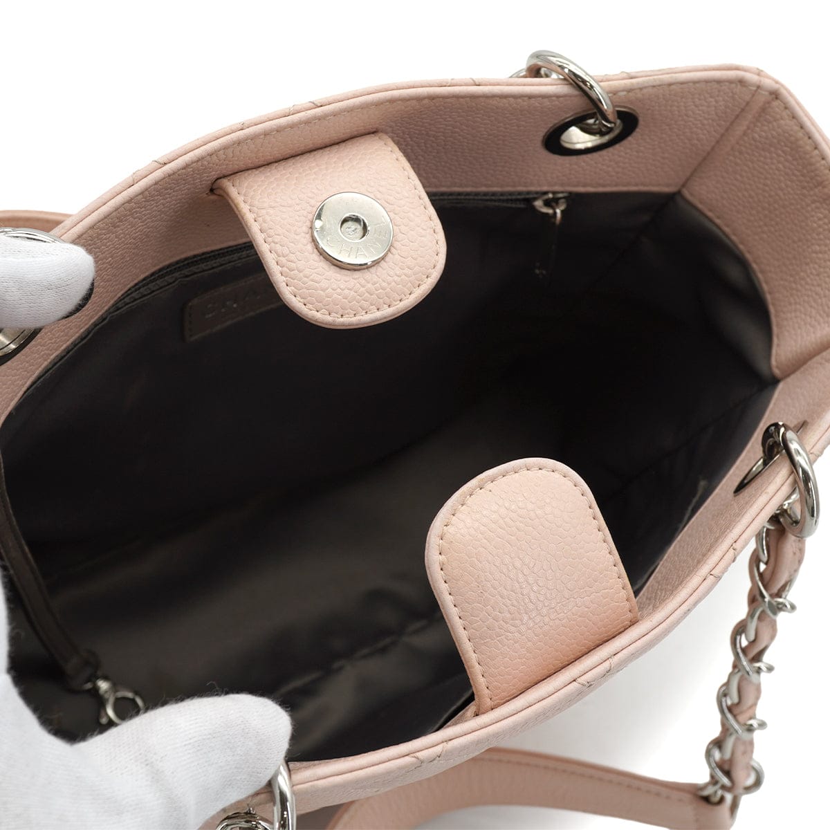 PURPOSE CHANEL PST CHAIN TOTE BAG PINK CAVIAR SKIN GOLD HARDWARE 90325798