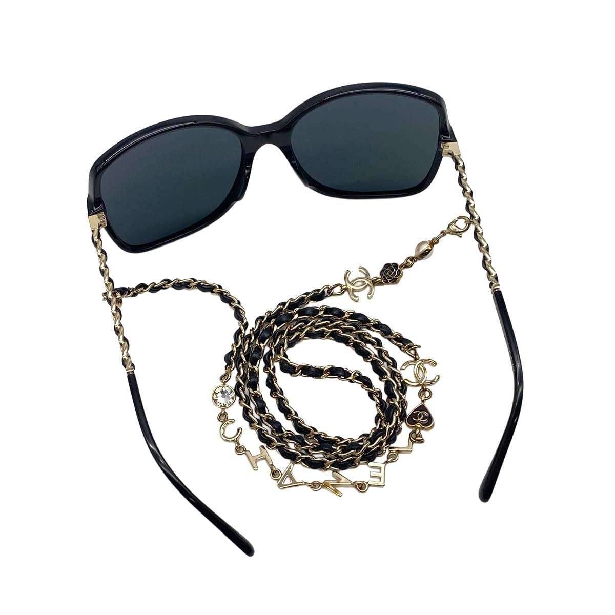 PURPOSE CHANEL SUNGLASSES COCOMARK LOGO ICON MOTIF CHAIN BLACK GOLD EYEWEAR 90328031