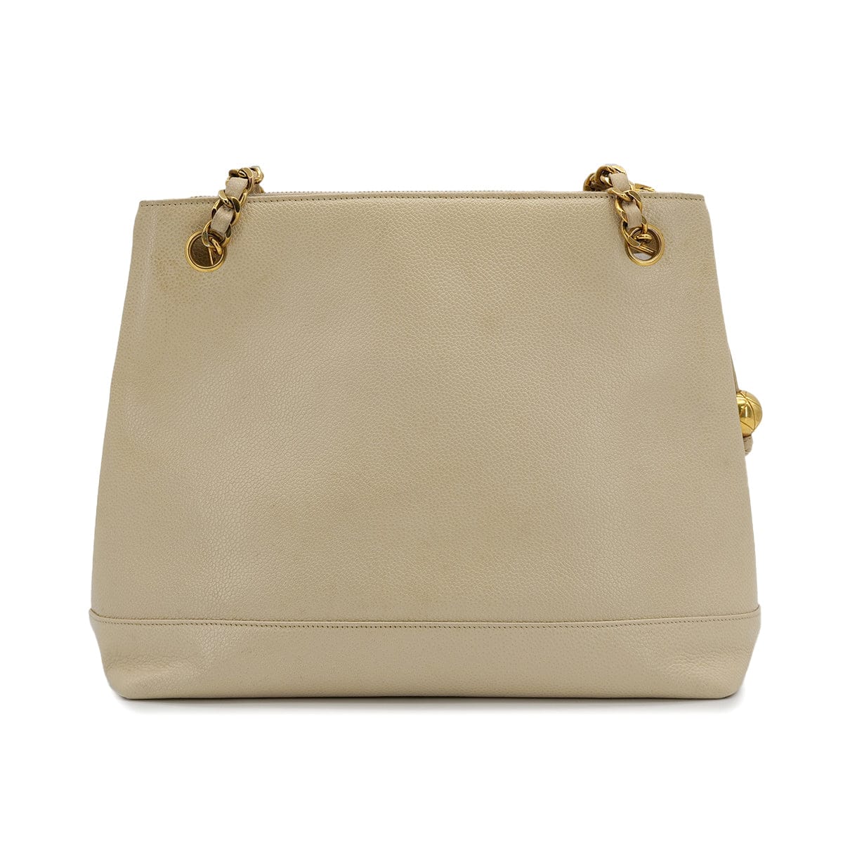 PURPOSE CHANEL VINTAGE BIG COCO CHAIN SHOULDER TOTE BAG BEIGE CAVIAR SKIN 90309817