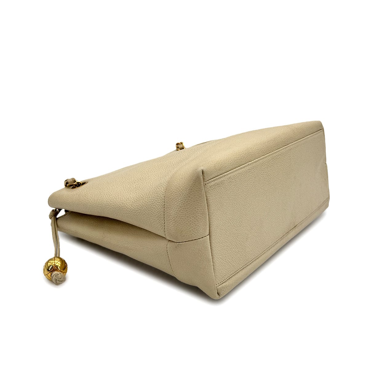PURPOSE CHANEL VINTAGE BIG COCO CHAIN SHOULDER TOTE BAG BEIGE CAVIAR SKIN 90309817