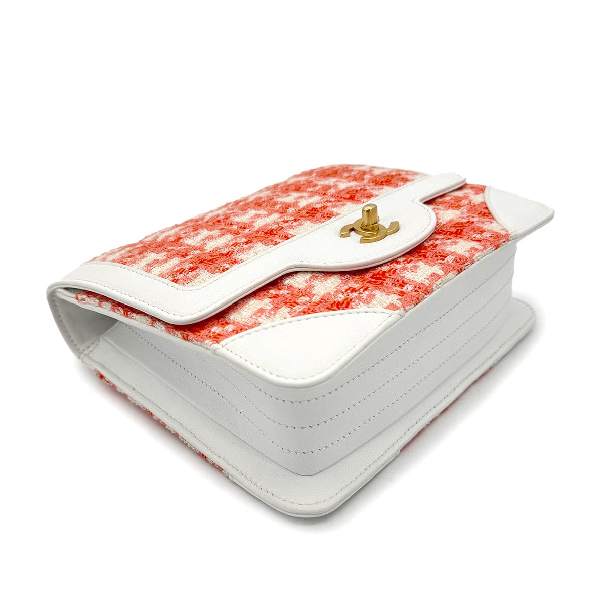 PURPOSE CHANEL VINTAGE CHOCOLATE BAR CHAIN SHOULDER BAG ORANGE TWEED 90289068