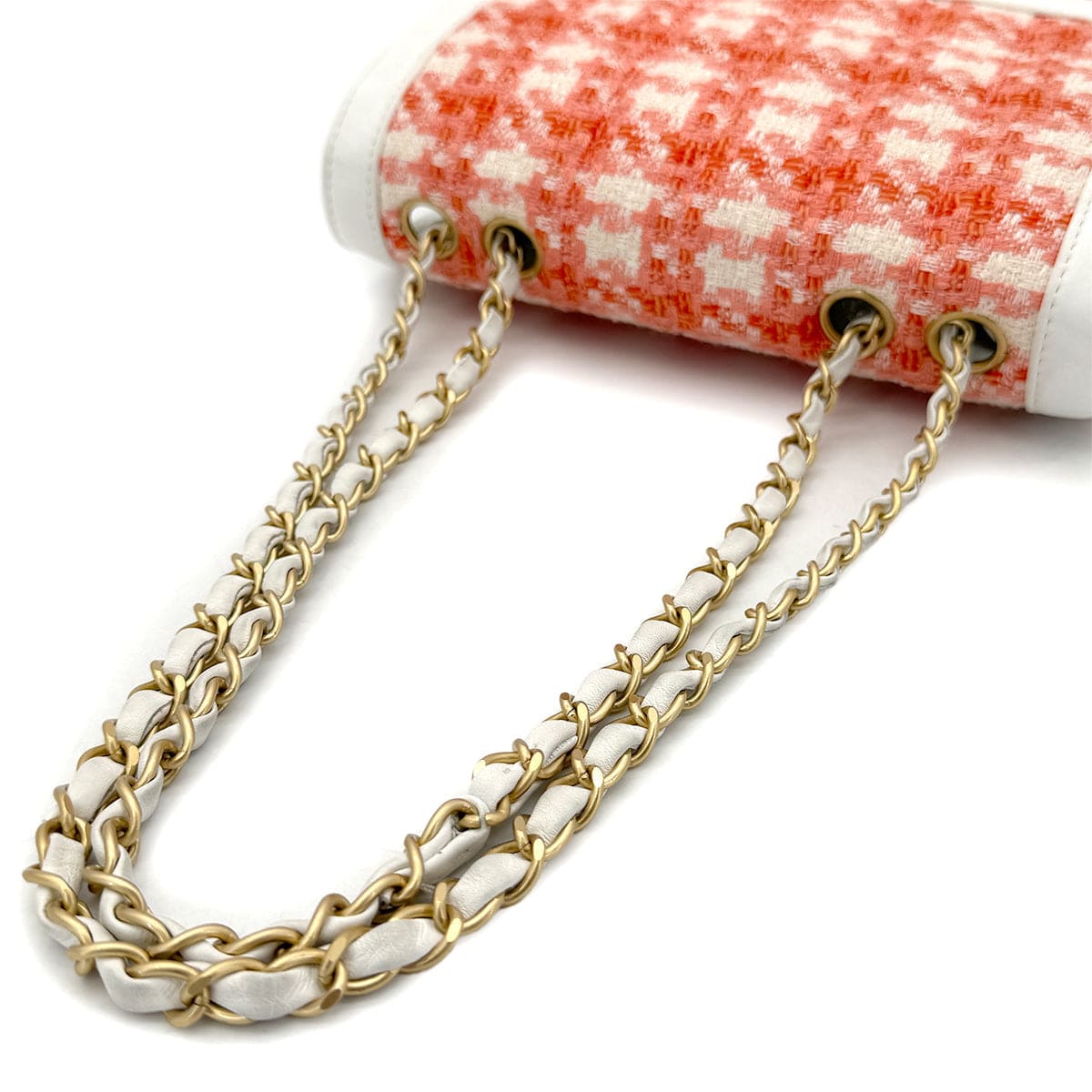 PURPOSE CHANEL VINTAGE CHOCOLATE BAR CHAIN SHOULDER BAG ORANGE TWEED 90289068