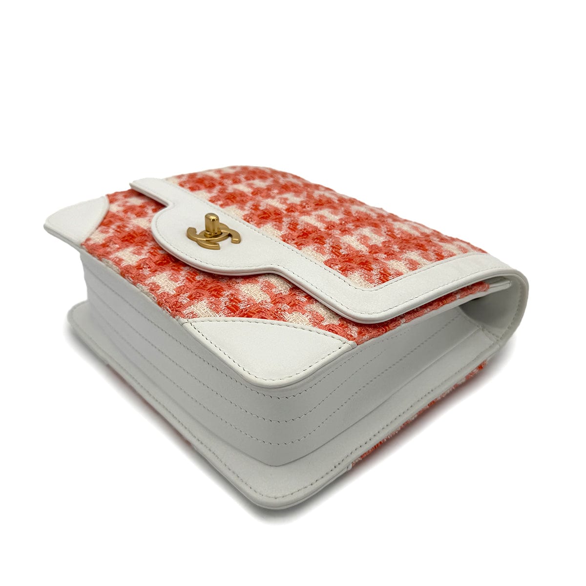 PURPOSE CHANEL VINTAGE CHOCOLATE BAR CHAIN SHOULDER BAG ORANGE TWEED 90289068