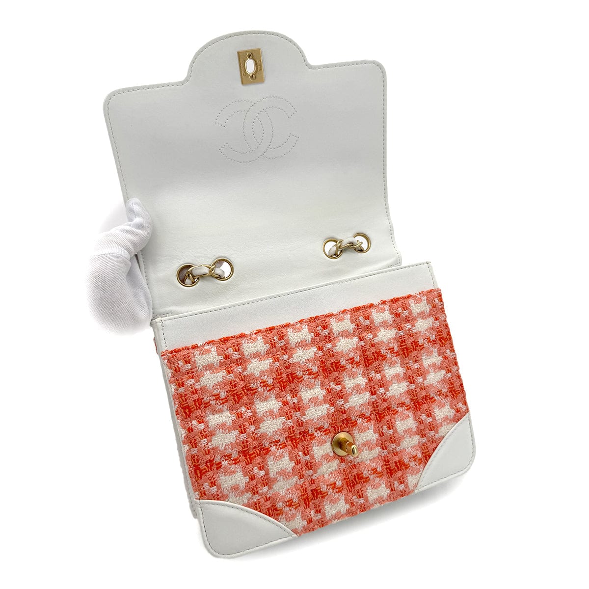 PURPOSE CHANEL VINTAGE CHOCOLATE BAR CHAIN SHOULDER BAG ORANGE TWEED 90289068