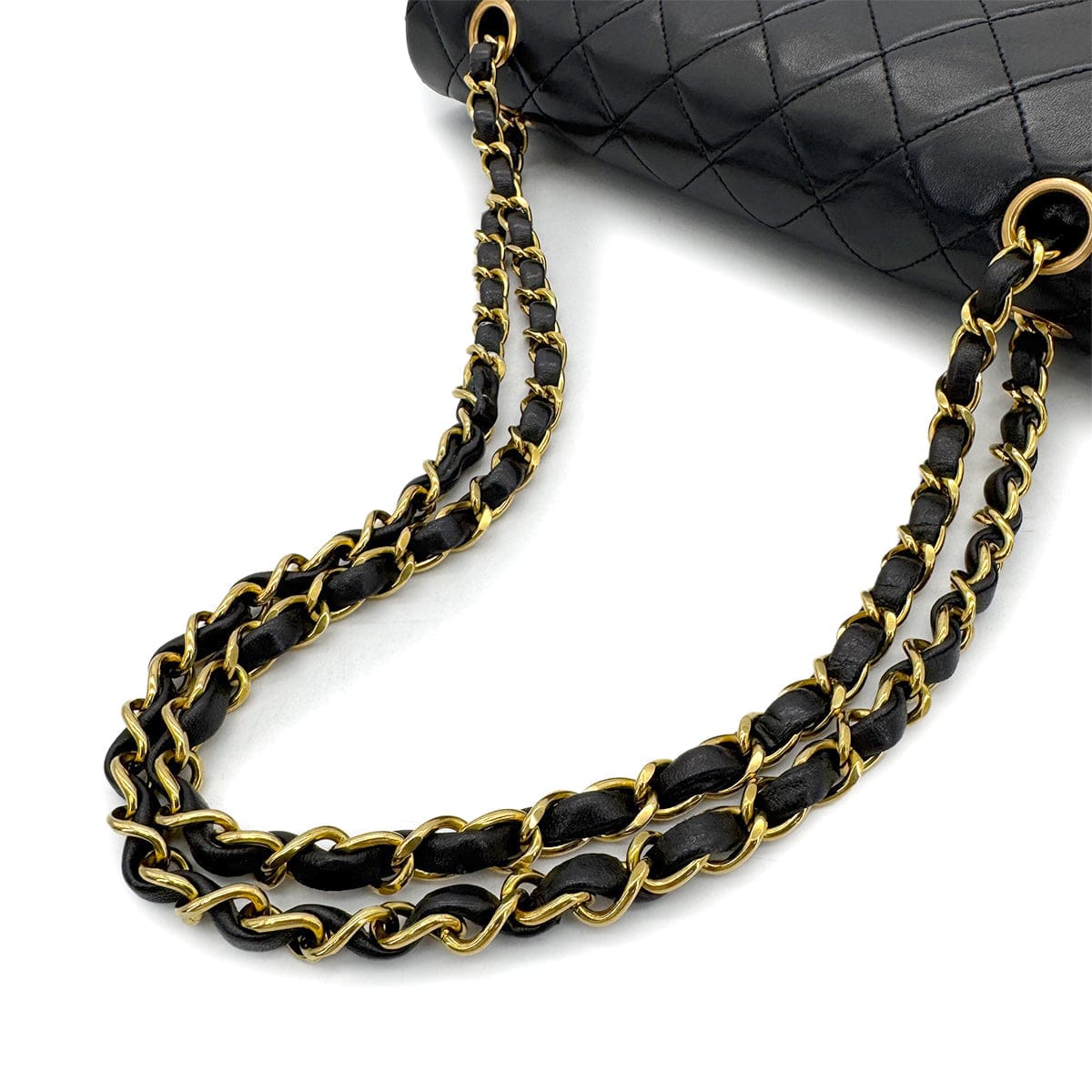 PURPOSE CHANEL VINTAGE CLASSIC FLAP MEDIUM CHAIN SHOULDER BAG BLACK LAMB SKIN 90305115