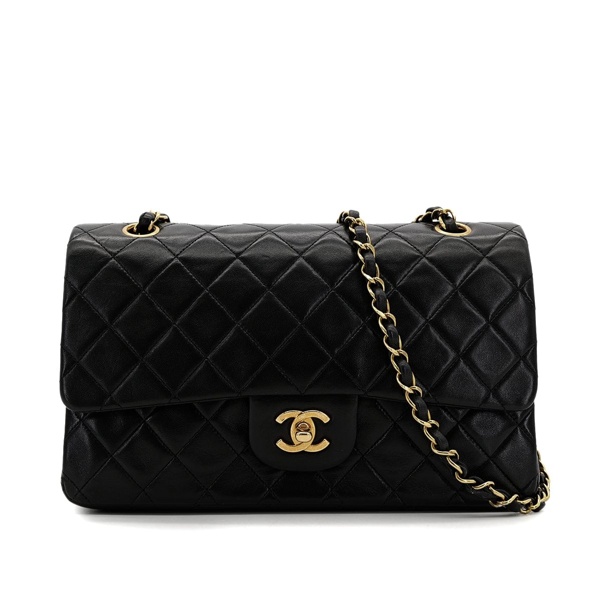 PURPOSE CHANEL VINTAGE CLASSIC FLAP MEDIUM CHAIN SHOULDER BAG BLACK LAMB SKIN 90305115