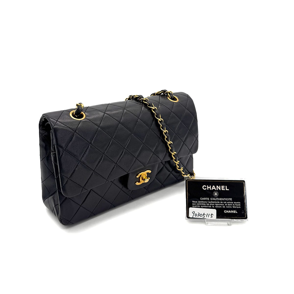 PURPOSE CHANEL VINTAGE CLASSIC FLAP MEDIUM CHAIN SHOULDER BAG BLACK LAMB SKIN 90305115