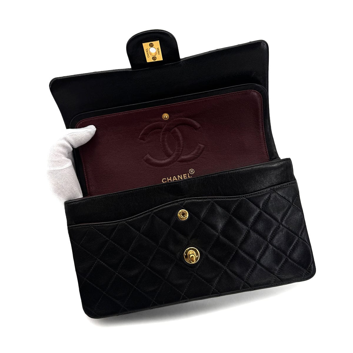 PURPOSE CHANEL VINTAGE CLASSIC FLAP MEDIUM CHAIN SHOULDER BAG BLACK LAMB SKIN 90305119