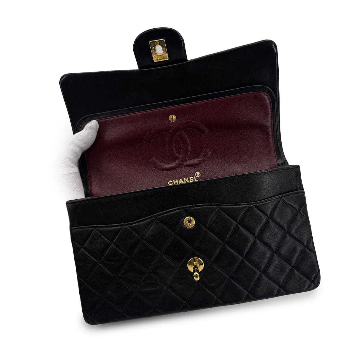 PURPOSE CHANEL VINTAGE CLASSIC FLAP MEDIUM CHAIN SHOULDER BAG BLACK LAMB SKIN 90305121