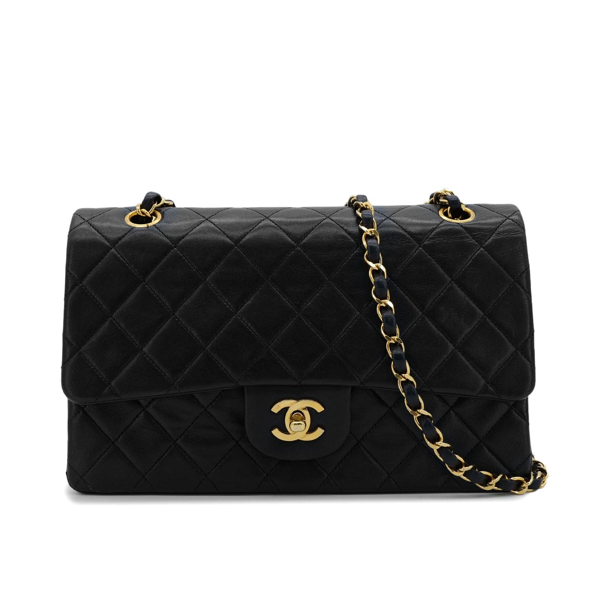 PURPOSE CHANEL VINTAGE CLASSIC FLAP MEDIUM CHAIN SHOULDER BAG BLACK LAMB SKIN 90305121