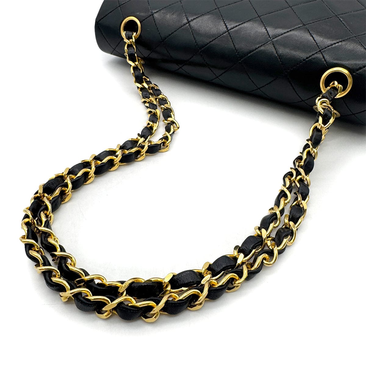 PURPOSE CHANEL VINTAGE CLASSIC FLAP MEDIUM CHAIN SHOULDER BAG BLACK LAMB SKIN 90305376