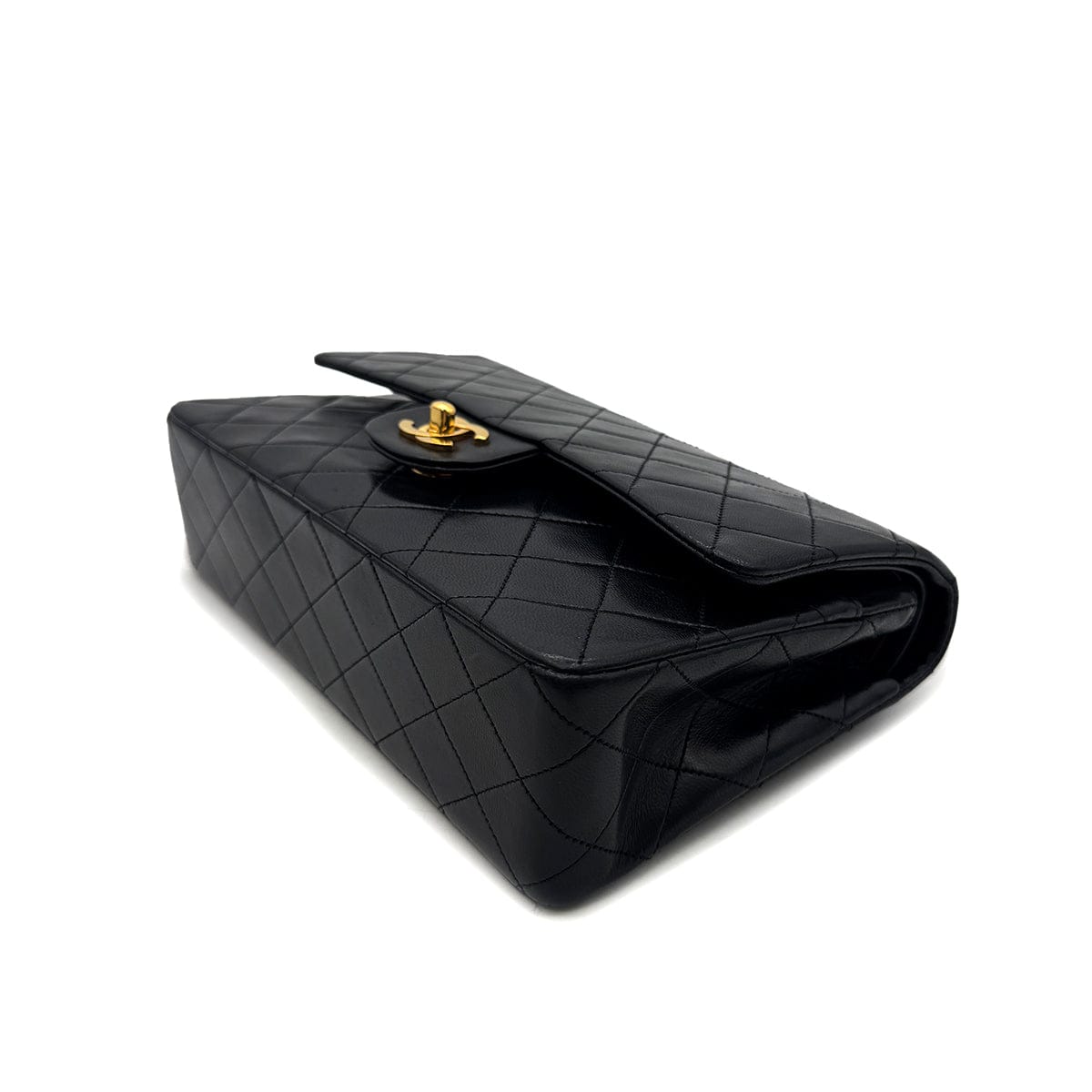 PURPOSE CHANEL VINTAGE CLASSIC FLAP MEDIUM CHAIN SHOULDER BAG BLACK LAMB SKIN 90305376