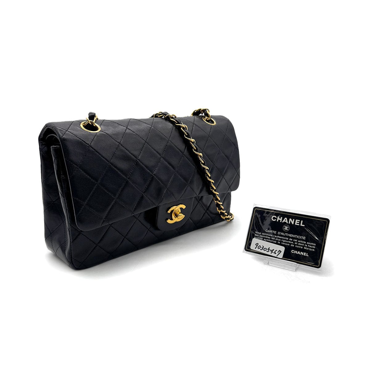PURPOSE CHANEL VINTAGE CLASSIC FLAP MEDIUM CHAIN SHOULDER BAG BLACK LAMB SKIN 90305467