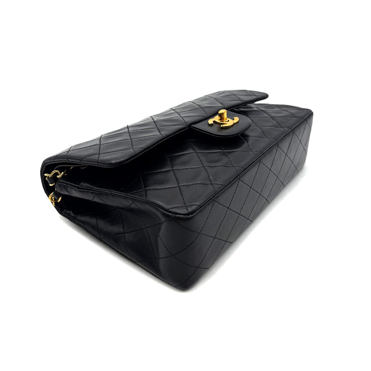 PURPOSE CHANEL VINTAGE CLASSIC FLAP MEDIUM CHAIN SHOULDER BAG BLACK LAMB SKIN 90305467