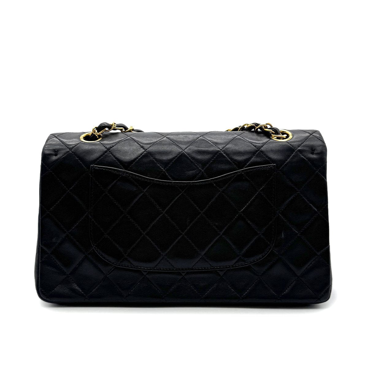 PURPOSE CHANEL VINTAGE CLASSIC FLAP MEDIUM CHAIN SHOULDER BAG BLACK LAMB SKIN 90305467