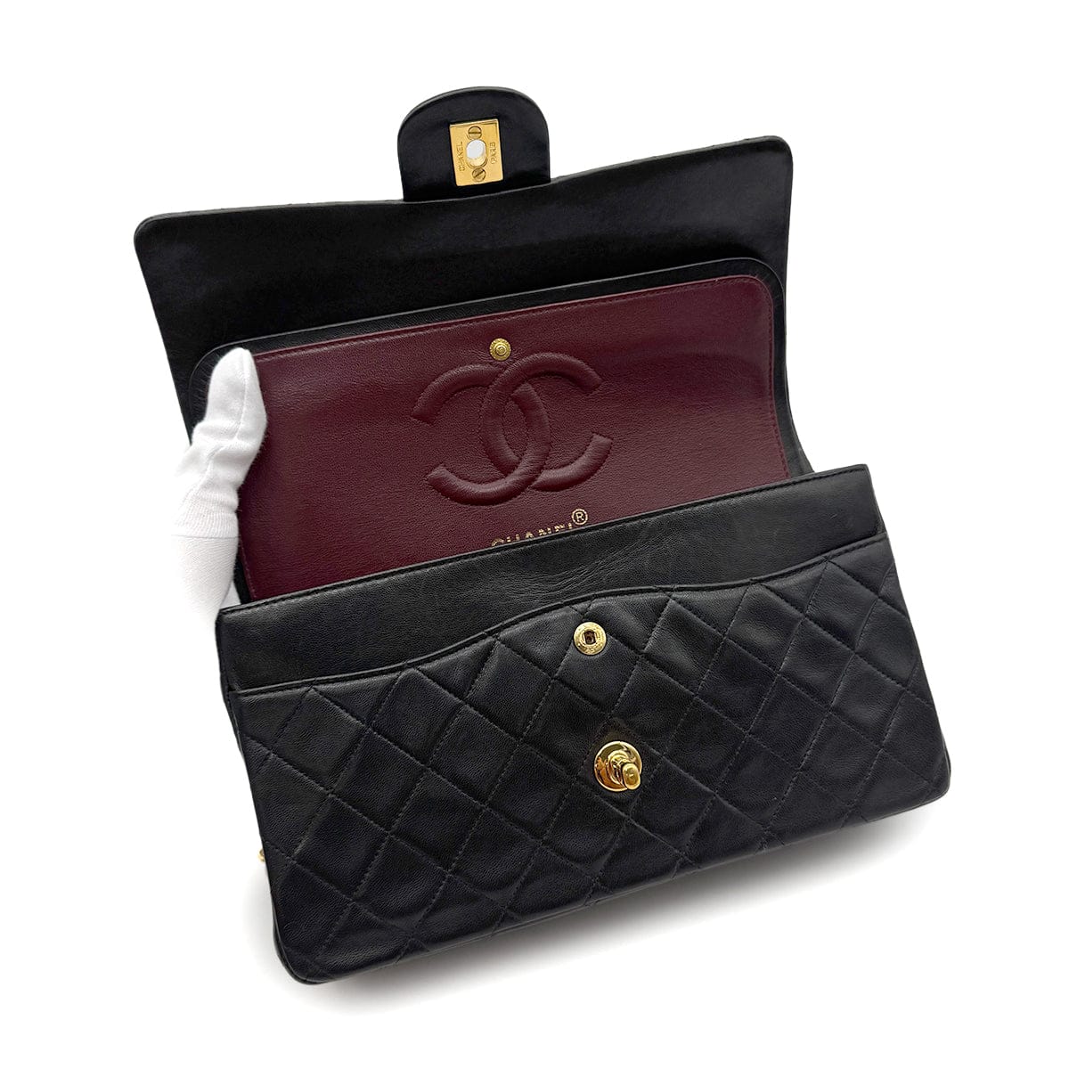 PURPOSE CHANEL VINTAGE CLASSIC FLAP MEDIUM CHAIN SHOULDER BAG BLACK LAMB SKIN 90305467