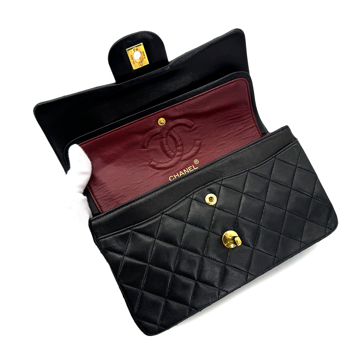 PURPOSE CHANEL VINTAGE CLASSIC FLAP SMALL CHAIN SHOULDER BAG BLACK LAMB SKIN 90287889