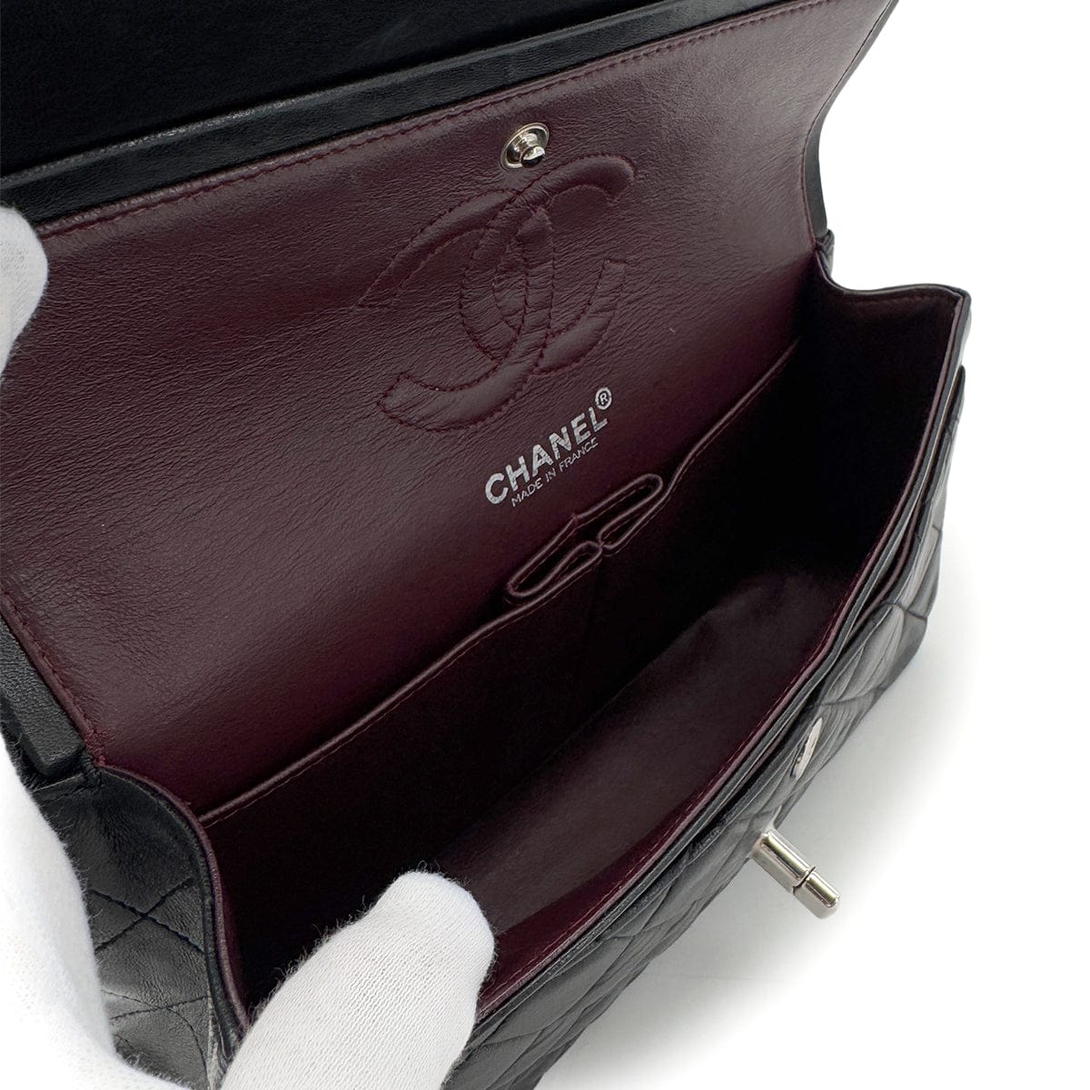 PURPOSE CHANEL VINTAGE CLASSIC FLAP SMALL CHAIN SHOULDER BAG BLACK LAMB SKIN 90288002