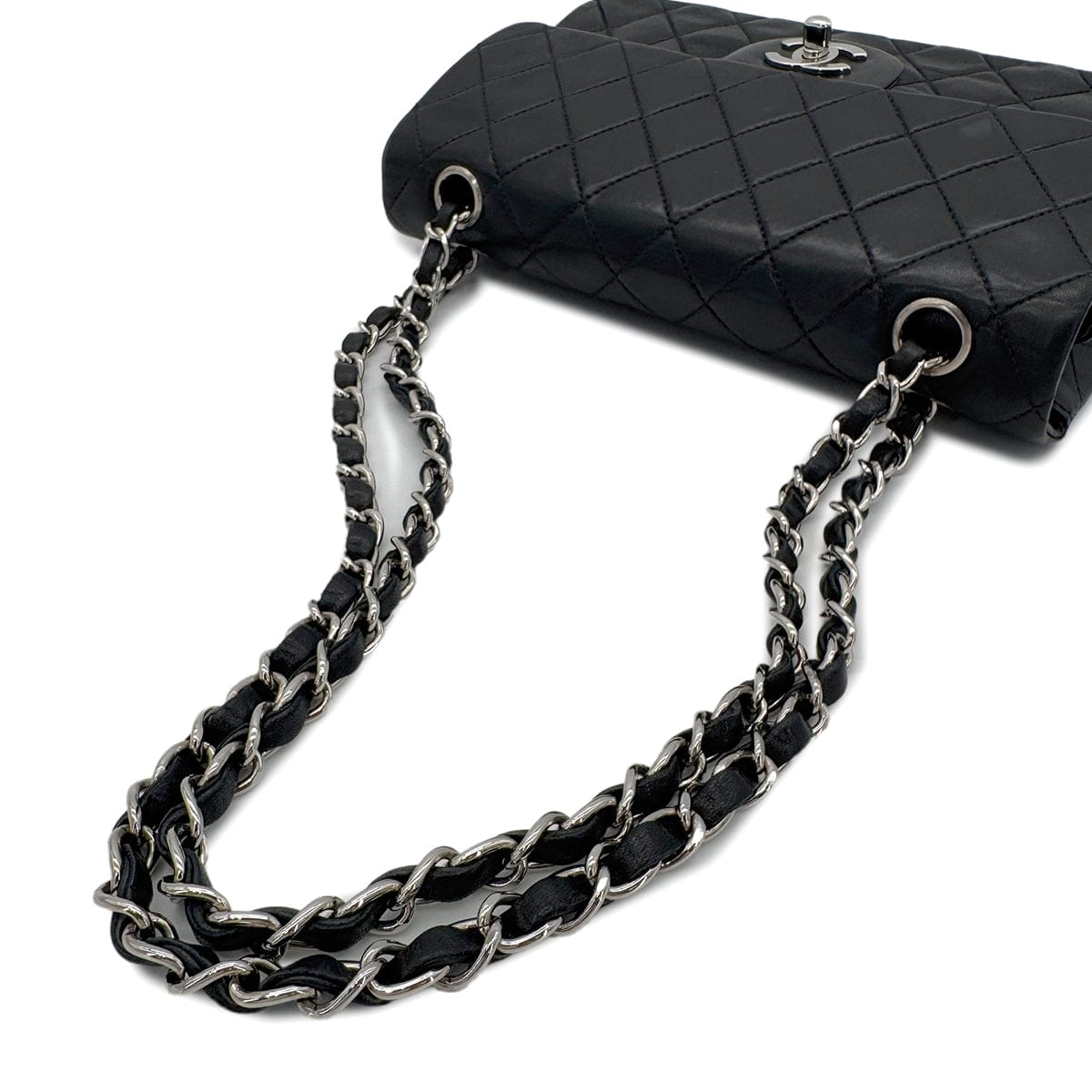 PURPOSE CHANEL VINTAGE CLASSIC FLAP SMALL CHAIN SHOULDER BAG BLACK LAMB SKIN 90288002