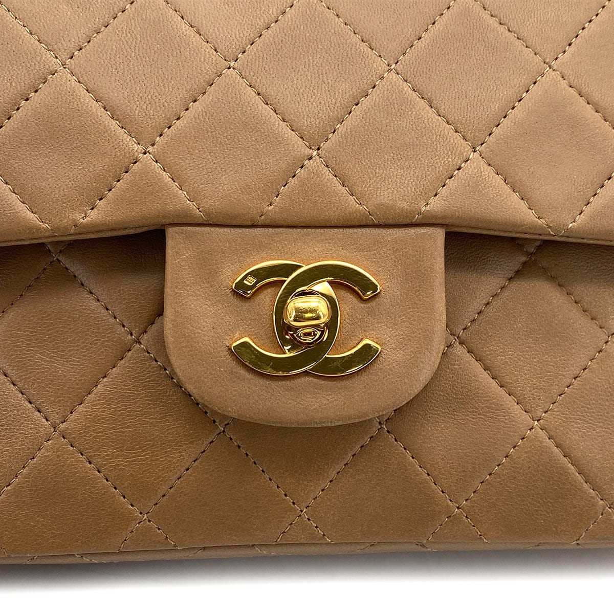 PURPOSE CHANEL VINTAGE CLASSIC FLAP SMALL CHAIN SHOULDER BAG CAMEL LAMB SKIN 90309272