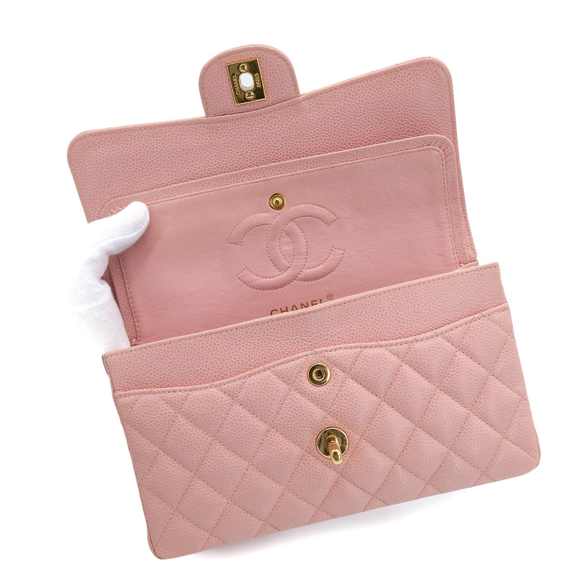 PURPOSE CHANEL VINTAGE CLASSIC FLAP SMALL CHAIN SHOULDER BAG PINK CAVIAR SKIN 90301012