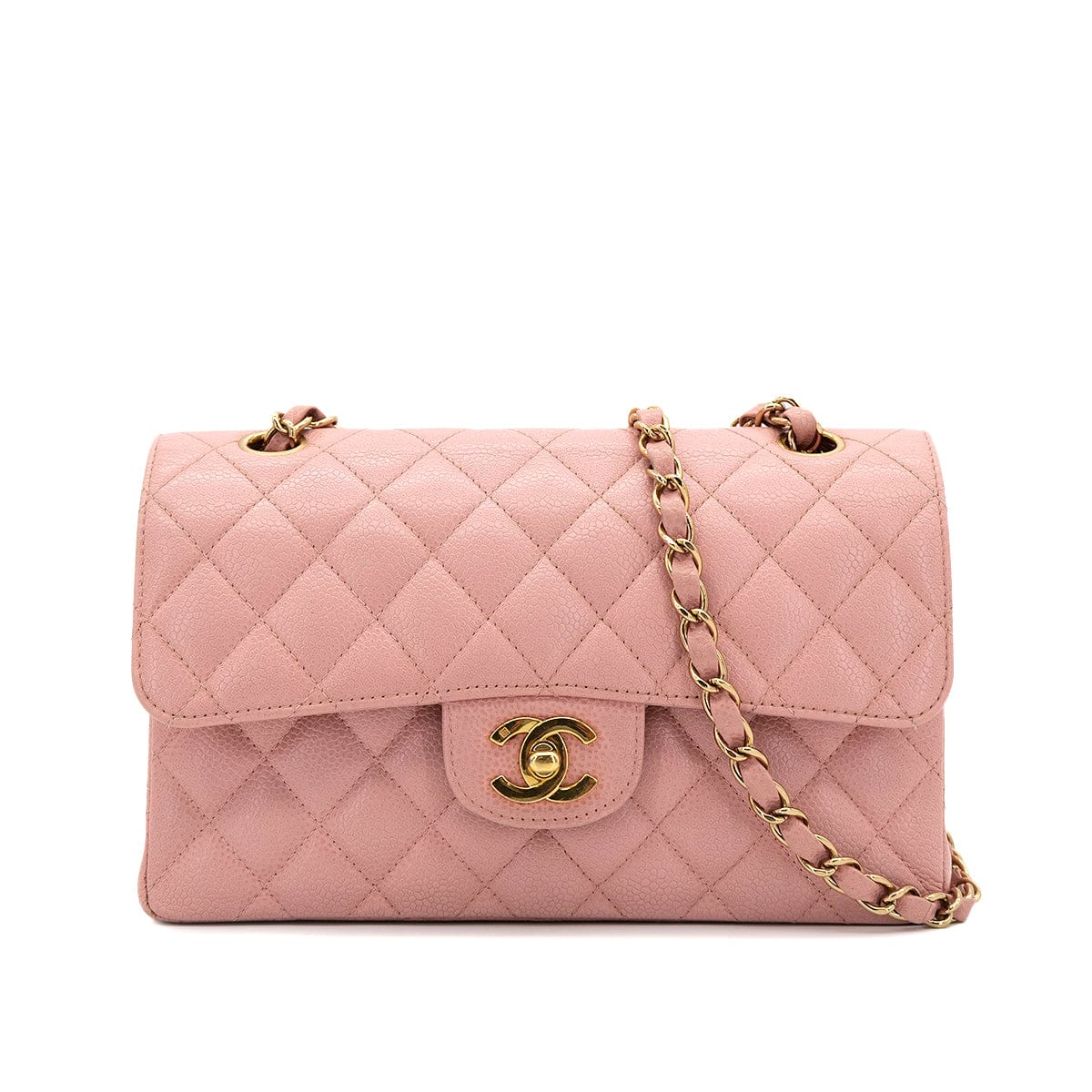 PURPOSE CHANEL VINTAGE CLASSIC FLAP SMALL CHAIN SHOULDER BAG PINK CAVIAR SKIN 90301012