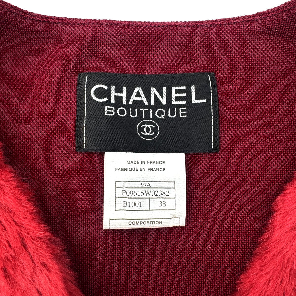 PURPOSE CHANEL VINTAGE COCO BUTTON FAR VEST GILET RED RABBIT 38 97A RTW 90292116