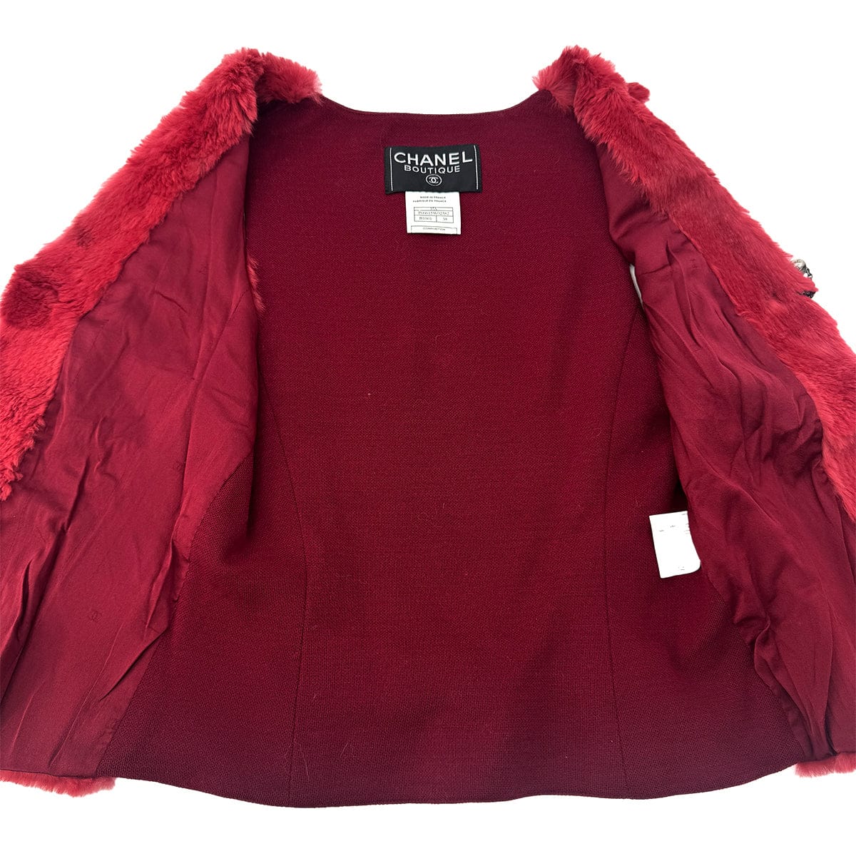 PURPOSE CHANEL VINTAGE COCO BUTTON FAR VEST GILET RED RABBIT 38 97A RTW 90292116