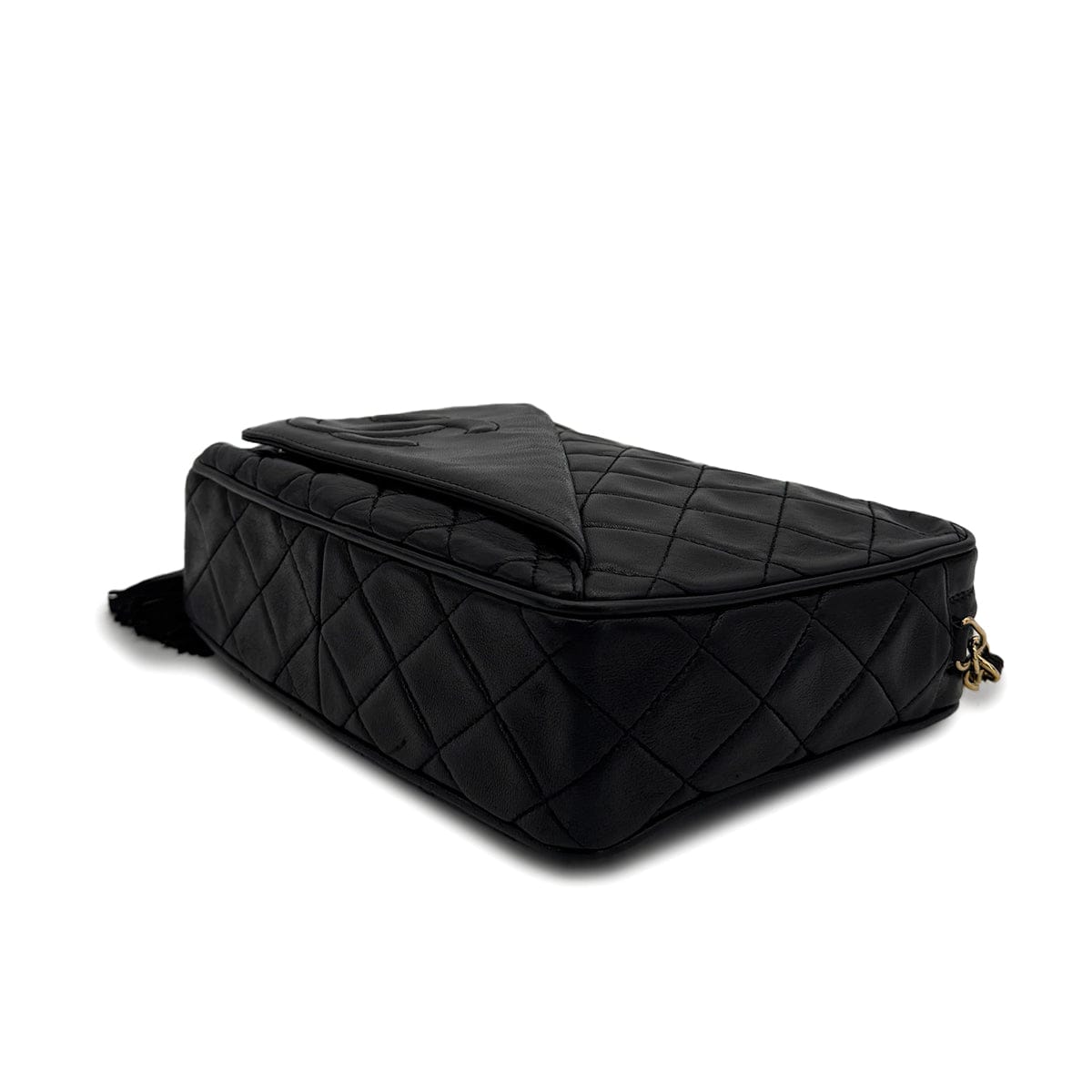 PURPOSE CHANEL VINTAGE COCOMARK MATELASSE CHAIN SHOULDER BAG BLACK FRINGE LAMB SKIN 90308982