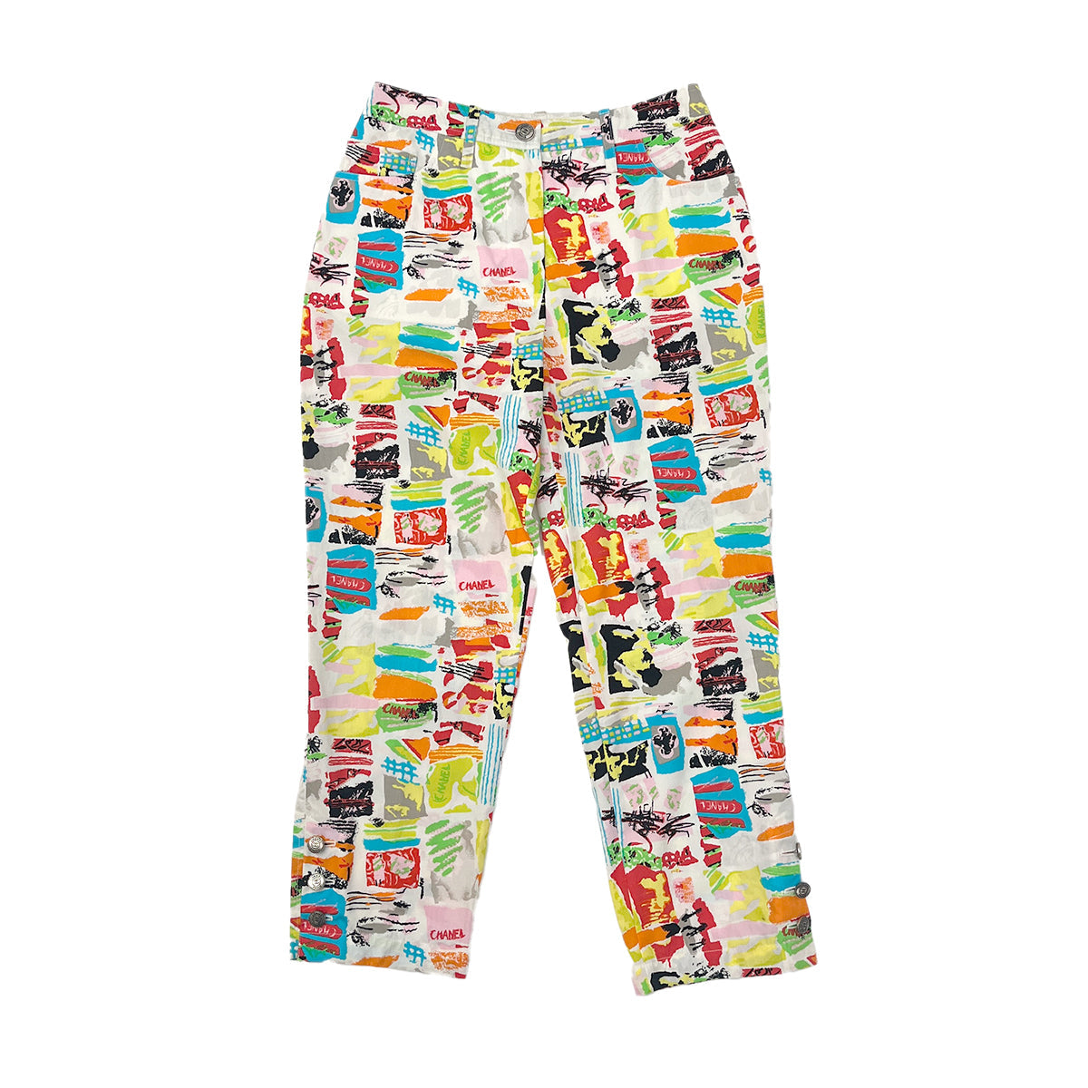 PURPOSE CHANEL VINTAGE CRUISE LINE 1997 COCO BUTTON MULTI COLOR PANTS COTTON 40 97C RTW 90286899