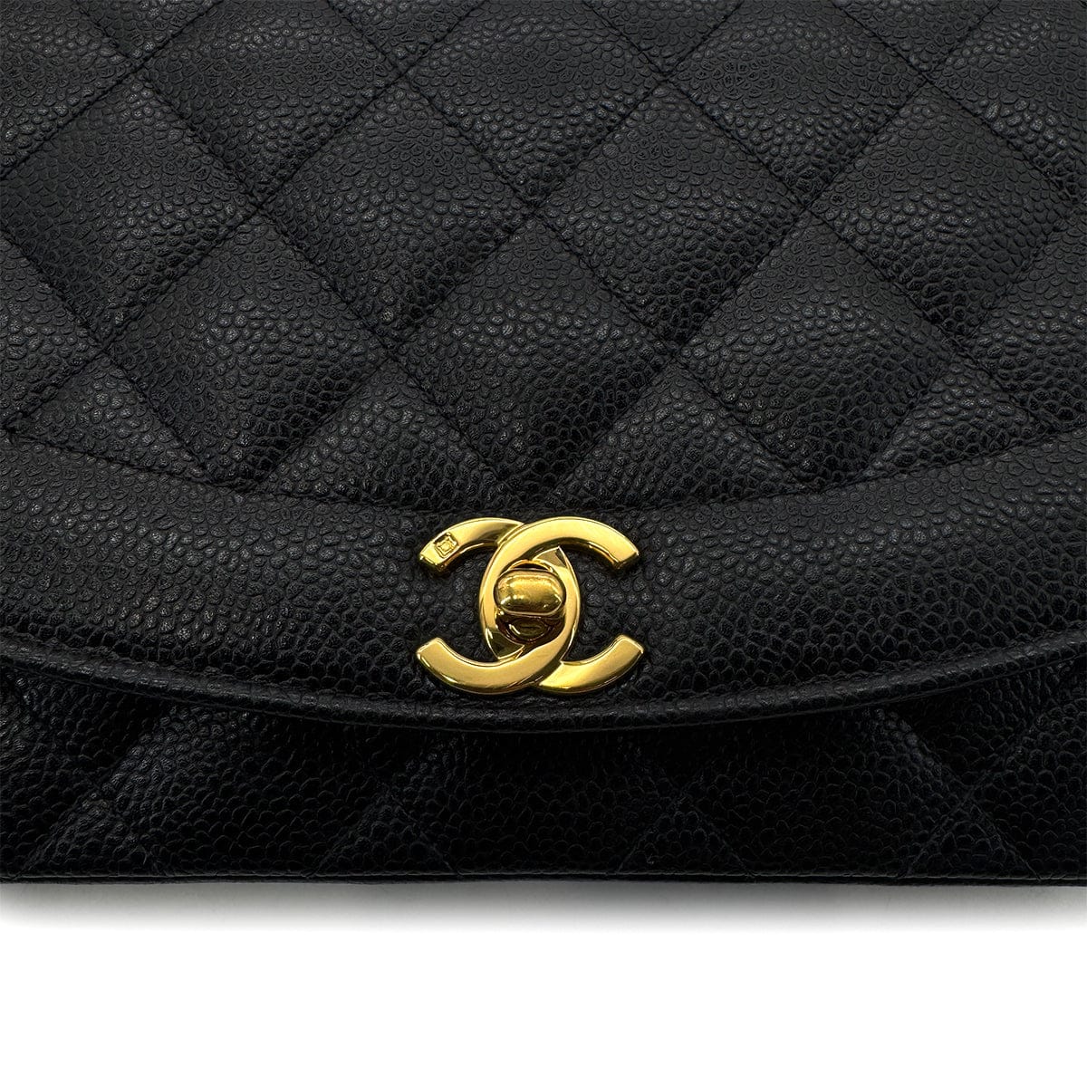 PURPOSE CHANEL VINTAGE DIANA MEDIUM CHAIN SHOULDER BAG BLACK CAVIAR SKIN 90302856