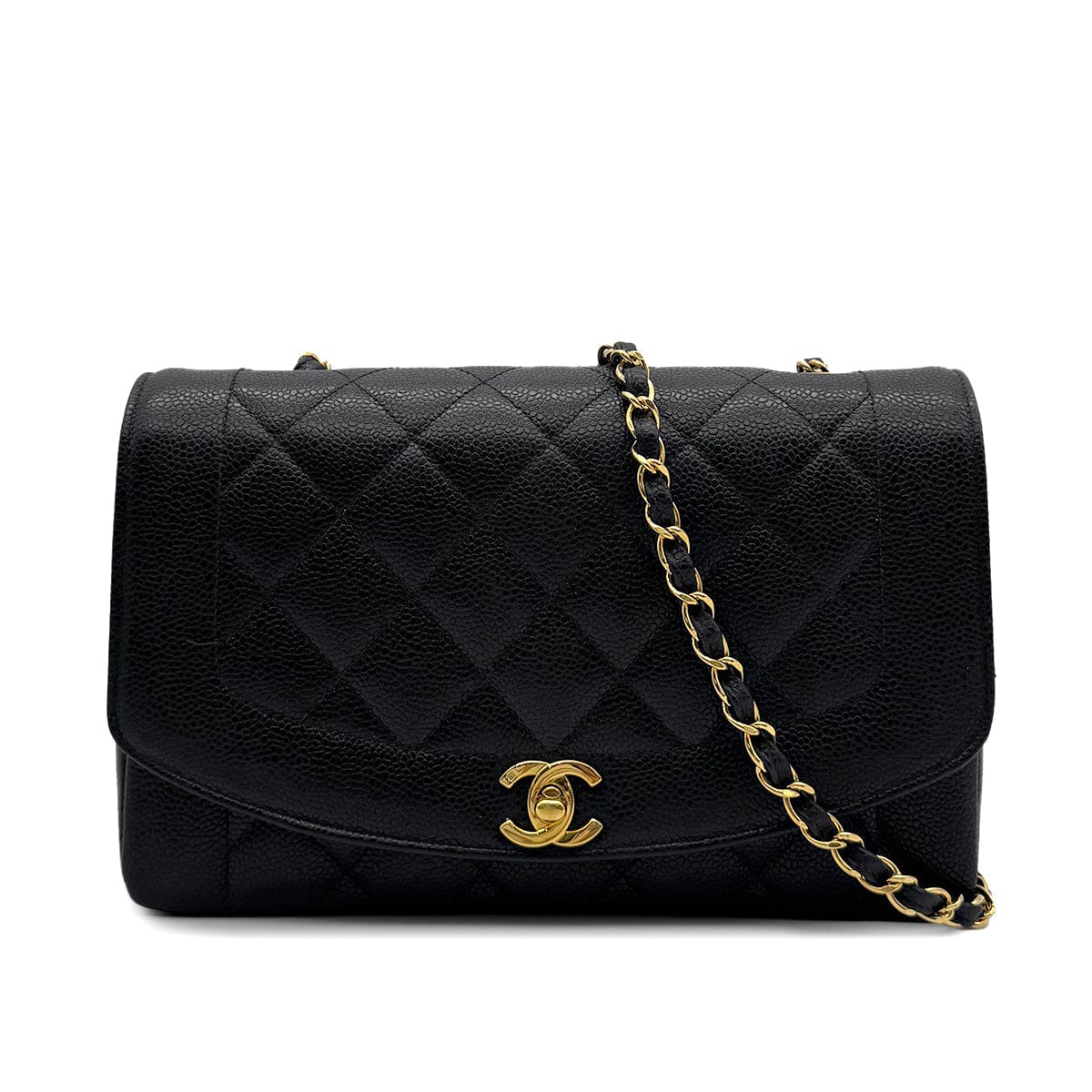 PURPOSE CHANEL VINTAGE DIANA MEDIUM CHAIN SHOULDER BAG BLACK CAVIAR SKIN 90302856