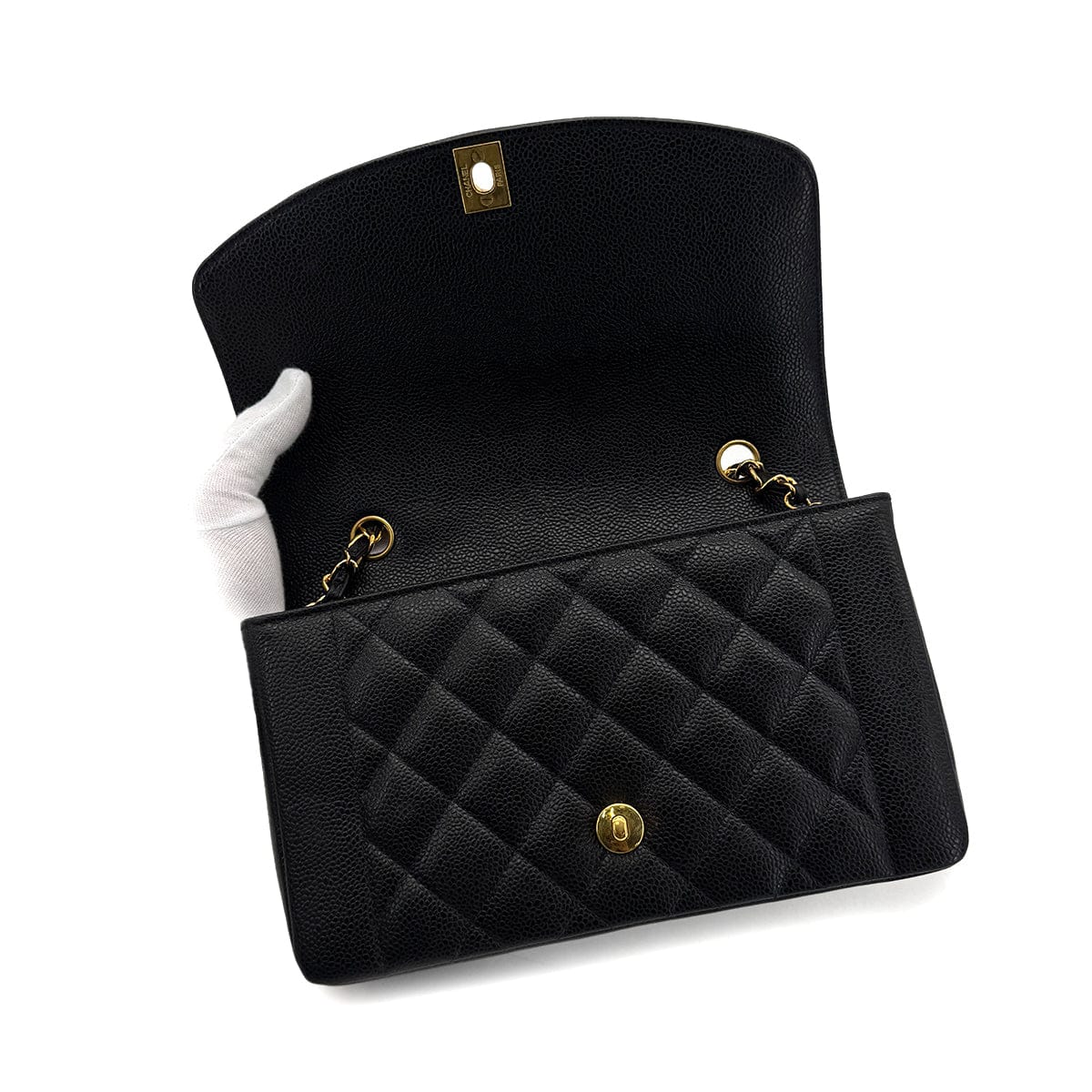 PURPOSE CHANEL VINTAGE DIANA MEDIUM CHAIN SHOULDER BAG BLACK CAVIAR SKIN 90302856