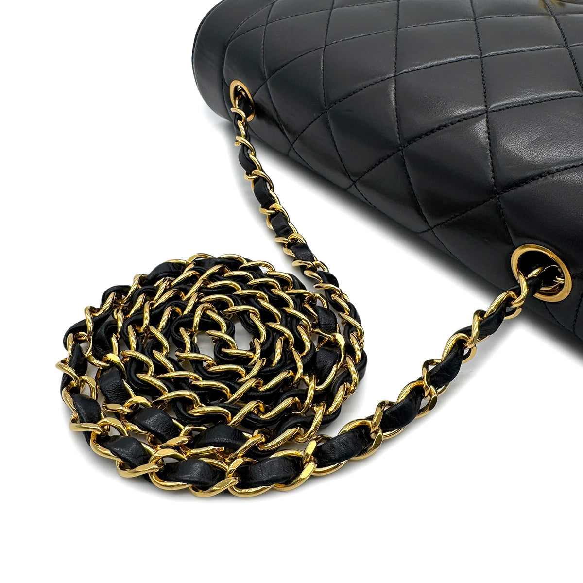 PURPOSE CHANEL VINTAGE DIANA MEDIUM CHAIN SHOULDER BAG BLACK LAMB SKIN 90281240